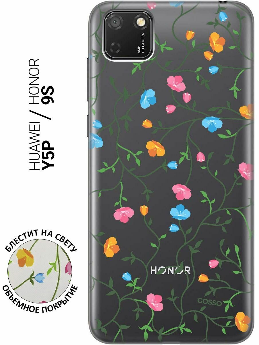 Ультратонкий силиконовый чехол-накладка ClearView 3D для Huawei Y5p, Honor 9S с принтом "Сurly Flowers"