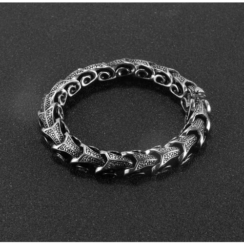 фото Массивный унисекс браслет в виде дракона, размер 21х1.2см, нержавеющая сталь l316, серый цвет reniva