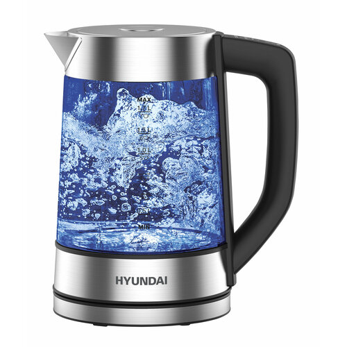 Чайник HYUNDAI HYK-G7406 черный/серебристый стекло