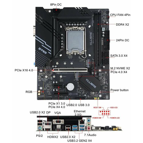 Материнская плата KLLISRE B760 чёрная 950000₽