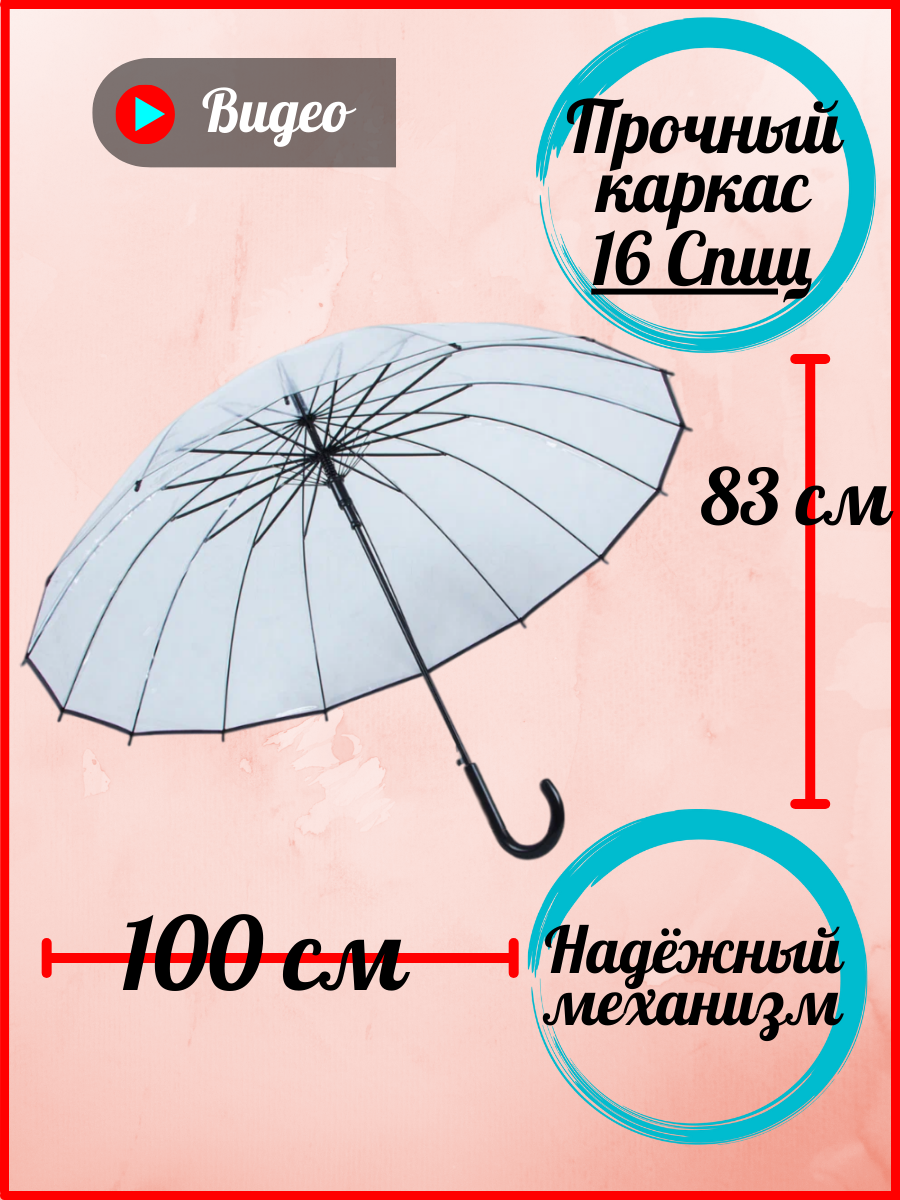 фото Прозрачный зонт-трость Redmuraki