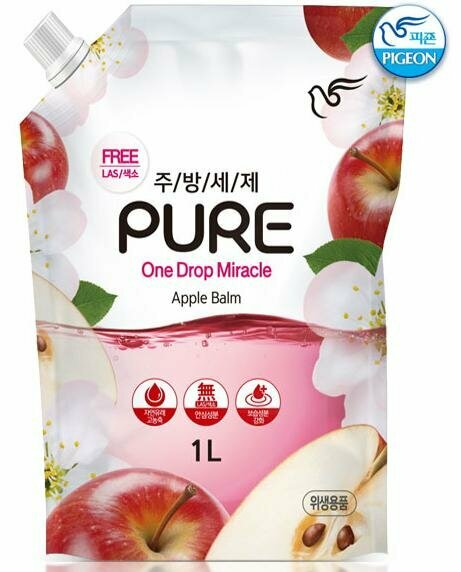 Pigeon Pure One Drop Miracle Средство для мытья посуды, овощей и фруктов Яблочный бальзам 1 л в мягкой упаковке