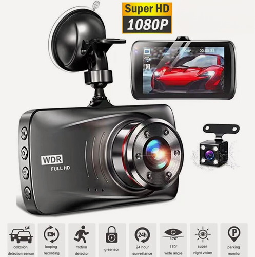 Изображение товара Видеорегистратор с двумя камерами / Full HD 1080P / G-Sensor / IPS дисплей / Камера заднего вида для парковки