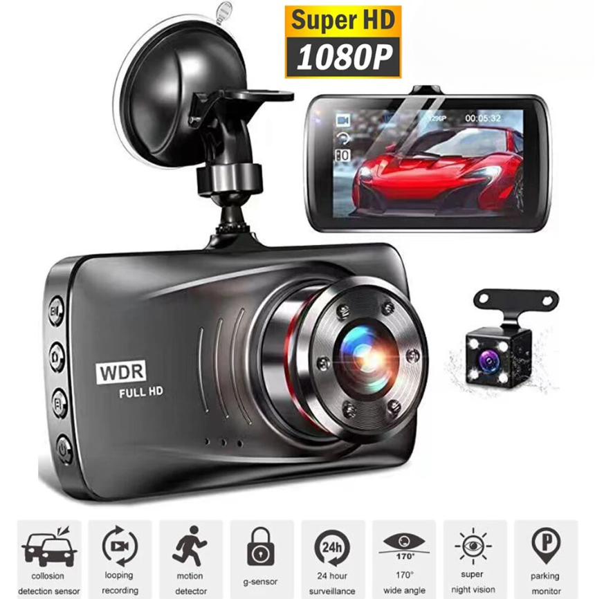 Автомобильный видеорегистратор с разрешение видеозаписи Full HD 1080P / Основная камера + камера заднего вида для парковки / IPS дисплей / G-Sensor