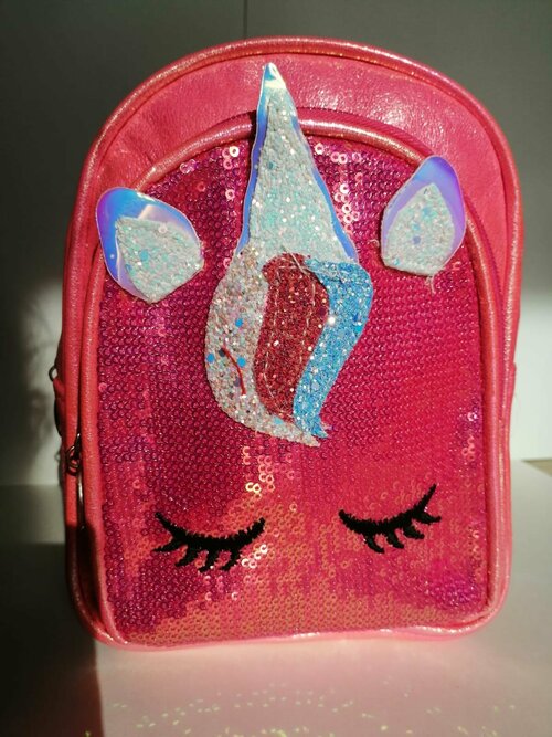 Рюкзак детский с пайетками Единорожек 22х17х6 см, ярко-розового цвета