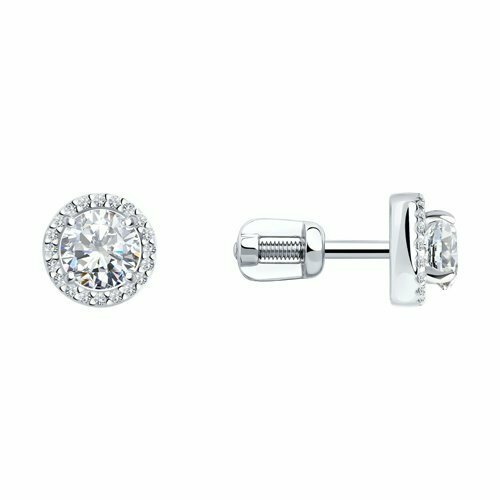 фото Серьги пусеты thing jewelry, белое золото, 585 проба, родирование, фианит, , серебристый