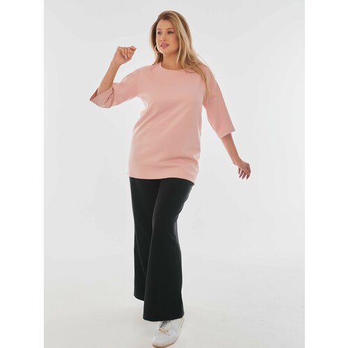 фото Блуза удлиненная, укороченный рукав, стрейч, размер 52, розовый твой стиль