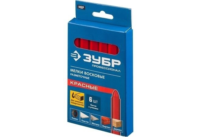 Восковые разметочные мелки Зубр 06330-3, 6 штук, красные - фото №6