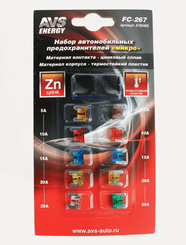 Изображение товара Предохранитель 5-30A флажковый MICRO с щипцами комплект 10шт комплект AVS A78048S
