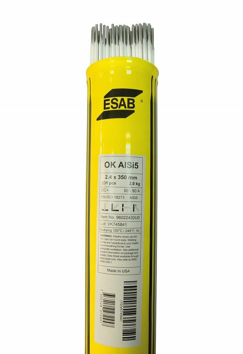 Электрод по алюминию OK ALSi5 диам. 2.4 mm ESAB (упаковка 5 электродов) - фотография № 1