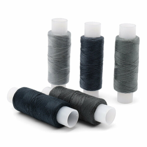 Нитки швейные для ремонта и пошива джинсовых изделий 200 м (ассорти), серый, 5 шт/упак