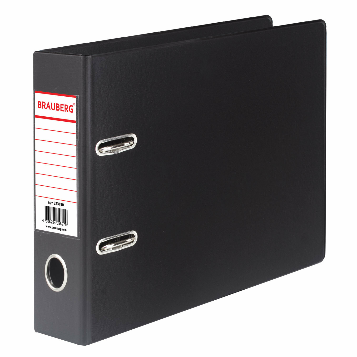 Папка-регистратор малый формат (148х210 мм), А5, 70 мм, горизонтальная, двухстороннее покрытие, ПВХ, черная, BRAUBERG, 223190
