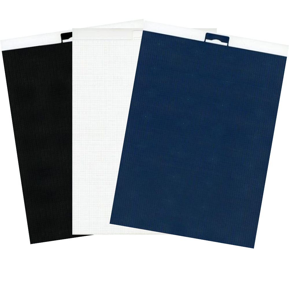 Канва пластиковая лист 21*28 см, 14 каунт, набор из 3 штук (белый, черный, синий)
