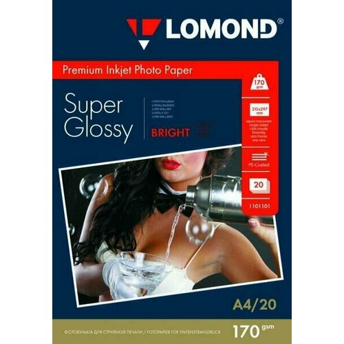 Фотобумага Lomond A4 170гр/м 20л суперглянцевая микропористая lomond 1101112 super glossy bright односторонняя суперглянцевая ярко белая микропористая a4 200g m 20 лист