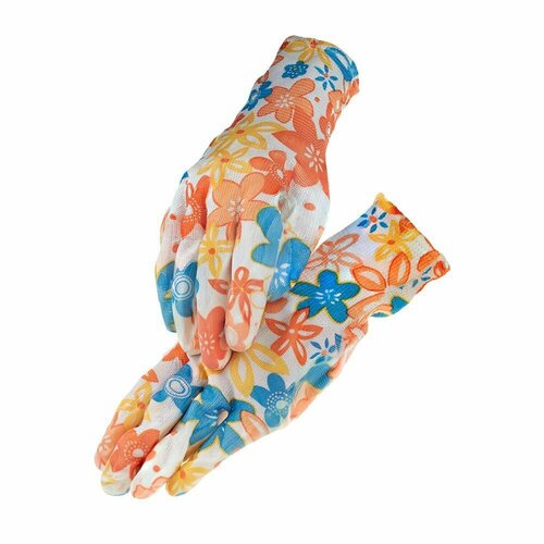 Перчатки садовые цветные полиэстер с обливкой из полиуретана размер M 3 пары 425₽