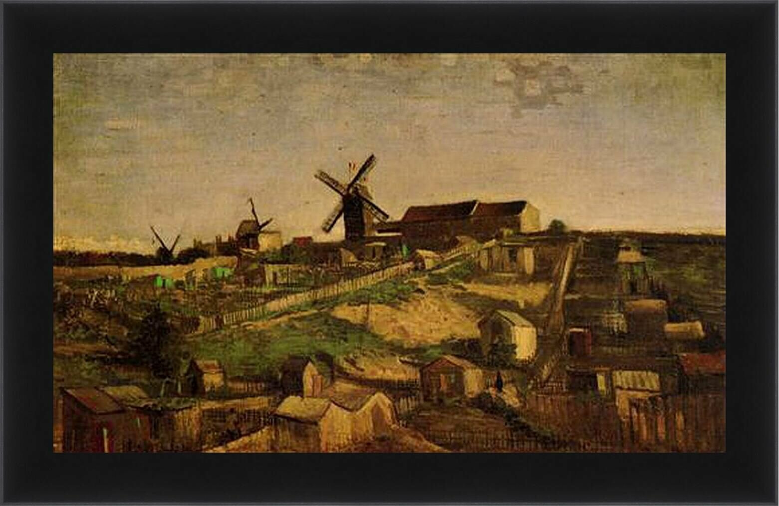 Плакат постер на бумаге View of Montmartre with Windmills. Винсент Ван Гог. Размер 21 на 30 см