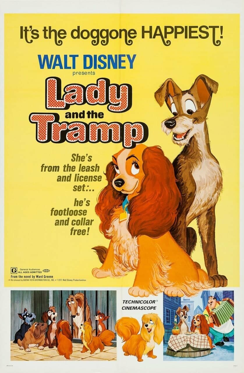 Плакат постер на бумаге Леди и Бродяга (Lady and the Tramp 1955г). Размер 42 х 60 см