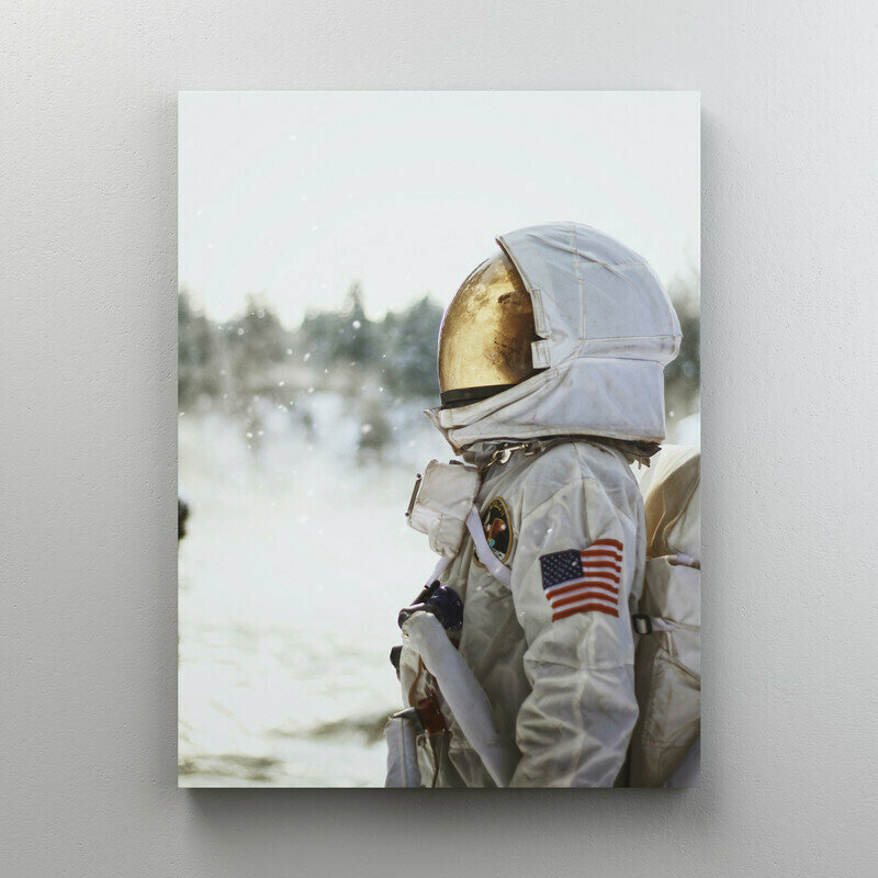 Интерьерная картина на холсте "Космонавт и снег", размер 22x30 см