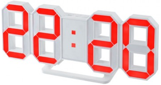 Часы-будильник Perfeo LED "LUMINOUS", белый корпус / красная подсветка