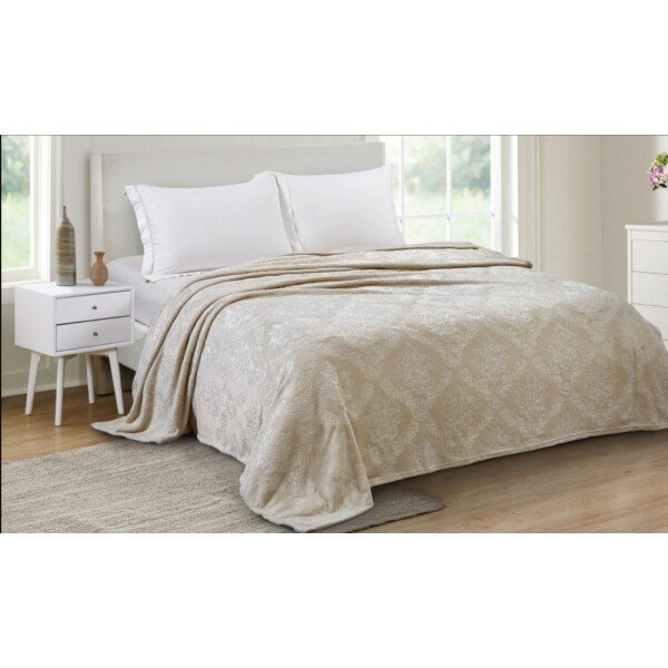 фото Плюшевый плед велсофт цвета слоновой кости с узорами 150x200