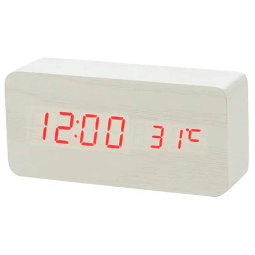 Настольные часы VST 862-1, корпус белый, цифры красные