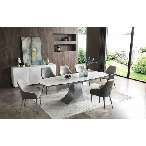 Стол раскладной Palermo 160-240, белая керамика/серый