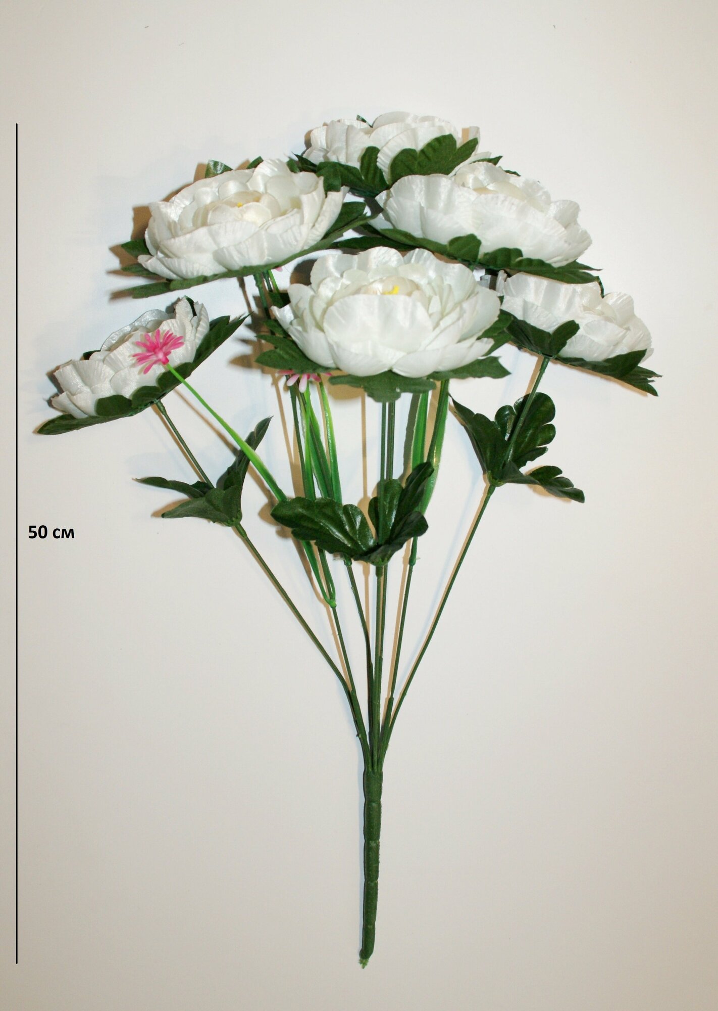 Искусственные цветы /Букет/ Цветы для дома/ На Пасху/ камелии 7 бутонов/50см. / цвет белый