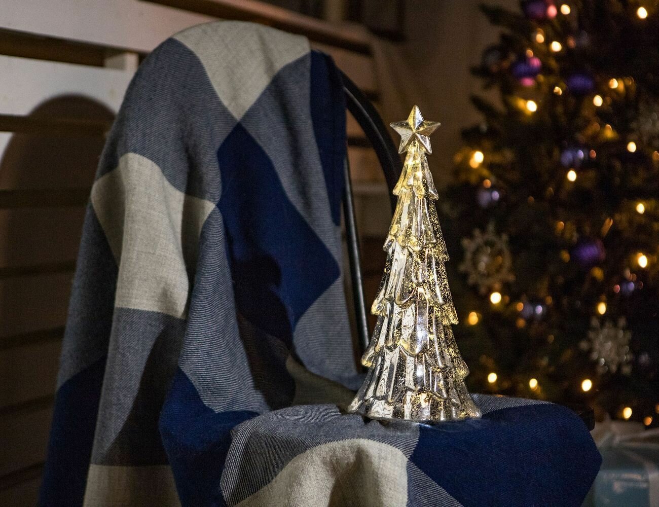 Светящаяся новогодняя фигурка ёлка марица, серебряная, 15 микро LED-огней, пластик, 36 см, батарейки, Peha Magic PT-57115