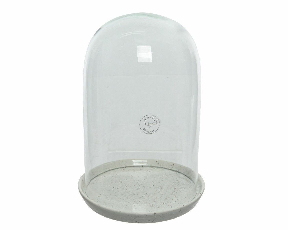 фото Стеклянный клош джокем на белой керамической подставке, 28 см, Kaemingk 869360