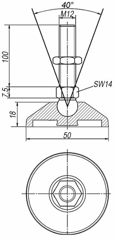 Регулируемая опора M12x100 до 800 кг Алтервиа A000211105012100