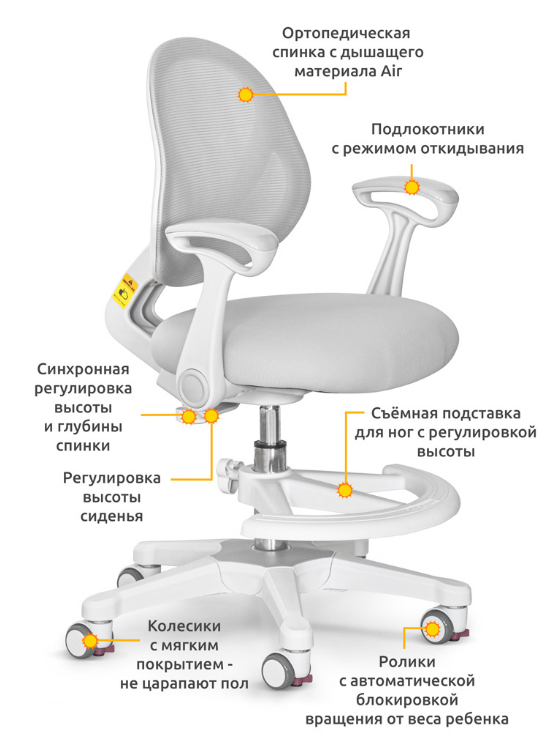 Детское кресло ErgoKids Mio Air G (арт. Y-400 G (arm)) - обивка серая однотонная (одна коробка) - фотография № 2