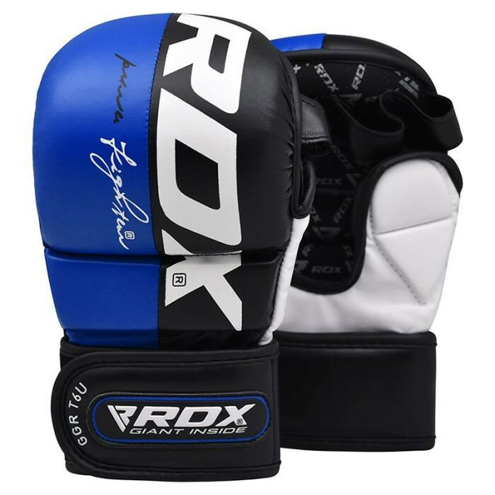 Перчатки тренировочные RDX Grappling T6 PLUS S, синий