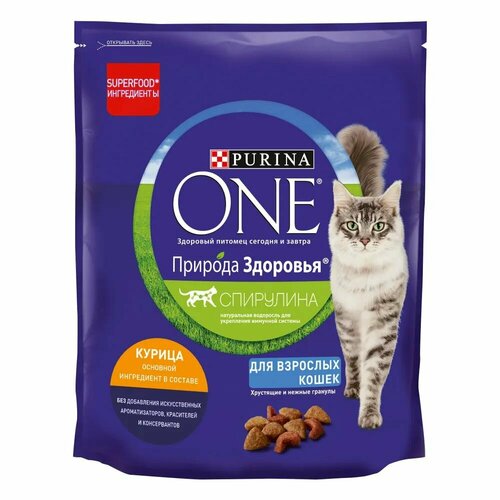 Сухой корм Purina One Природа для взрослых кошек с курицей, 680гр