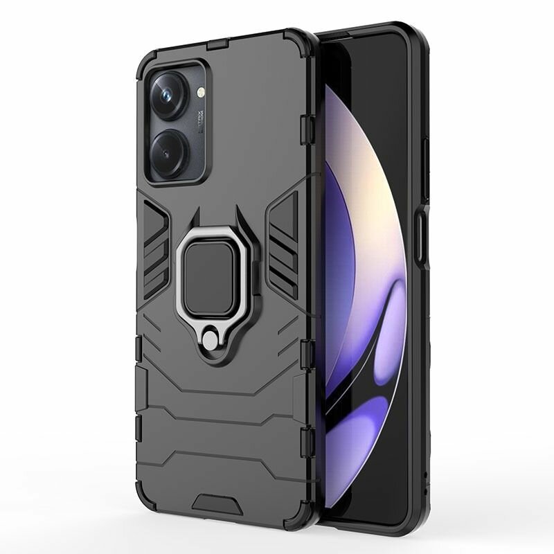 Противоударный чехол с кольцом Panther Case для Realme 10 Pro 5G черный — фото 1