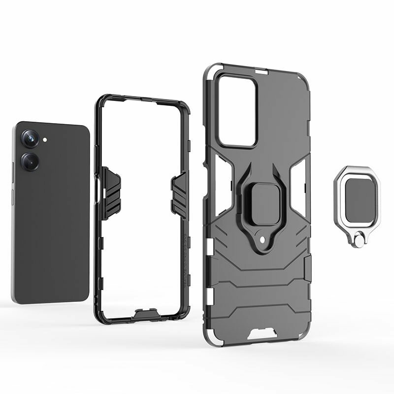 Противоударный чехол с кольцом Panther Case для Realme 10 Pro 5G черный — фото 1