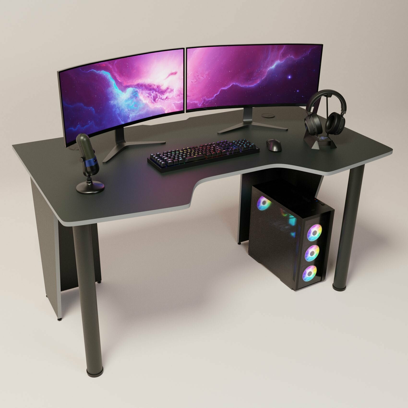 Игровой компьютерный стол FPS 140х78х73 Черно-серый