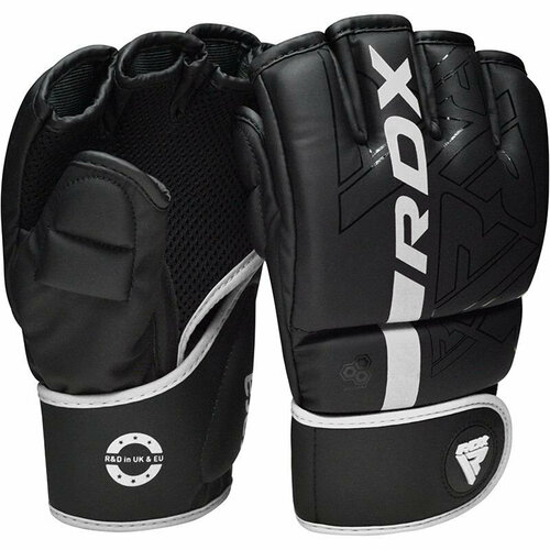 Перчатки тренировочные RDX Grappling F6 M, черный, белый матовый перчатки тренировочные rdx grappling f6 xl черный белый матовый