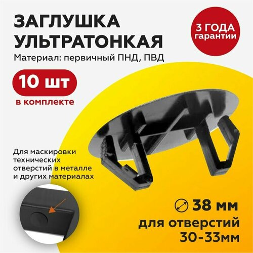 фото Заглушка для отверстий в металле ультратонкая пластиковая d38 для отверстий 30-33 мм (10шт) takecap