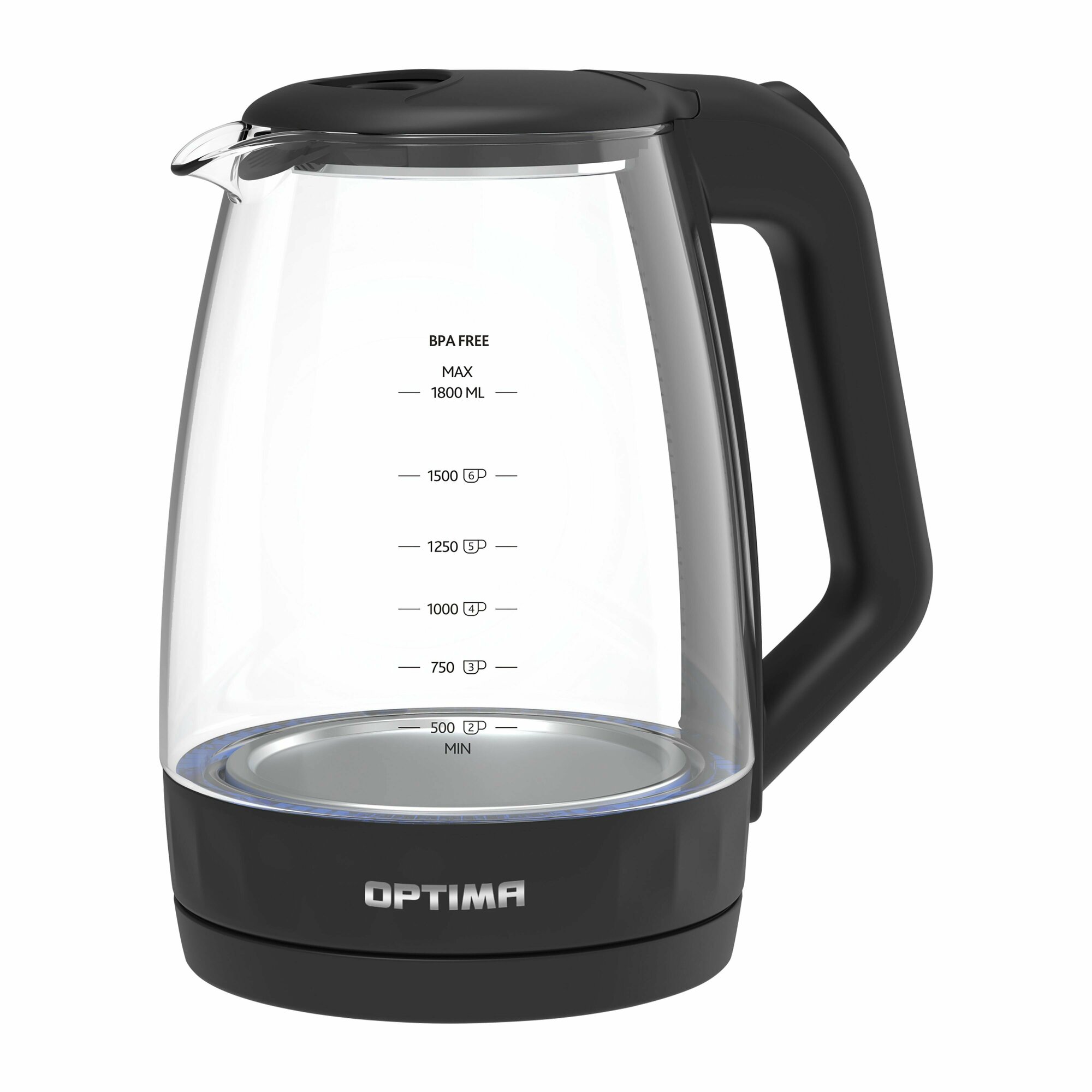 фото Чайник эл. OPTIMA EK-1823G (1,8л, пов. на 360, корп. из стекла и пластика, LED подсвет, цв. в ассорт)