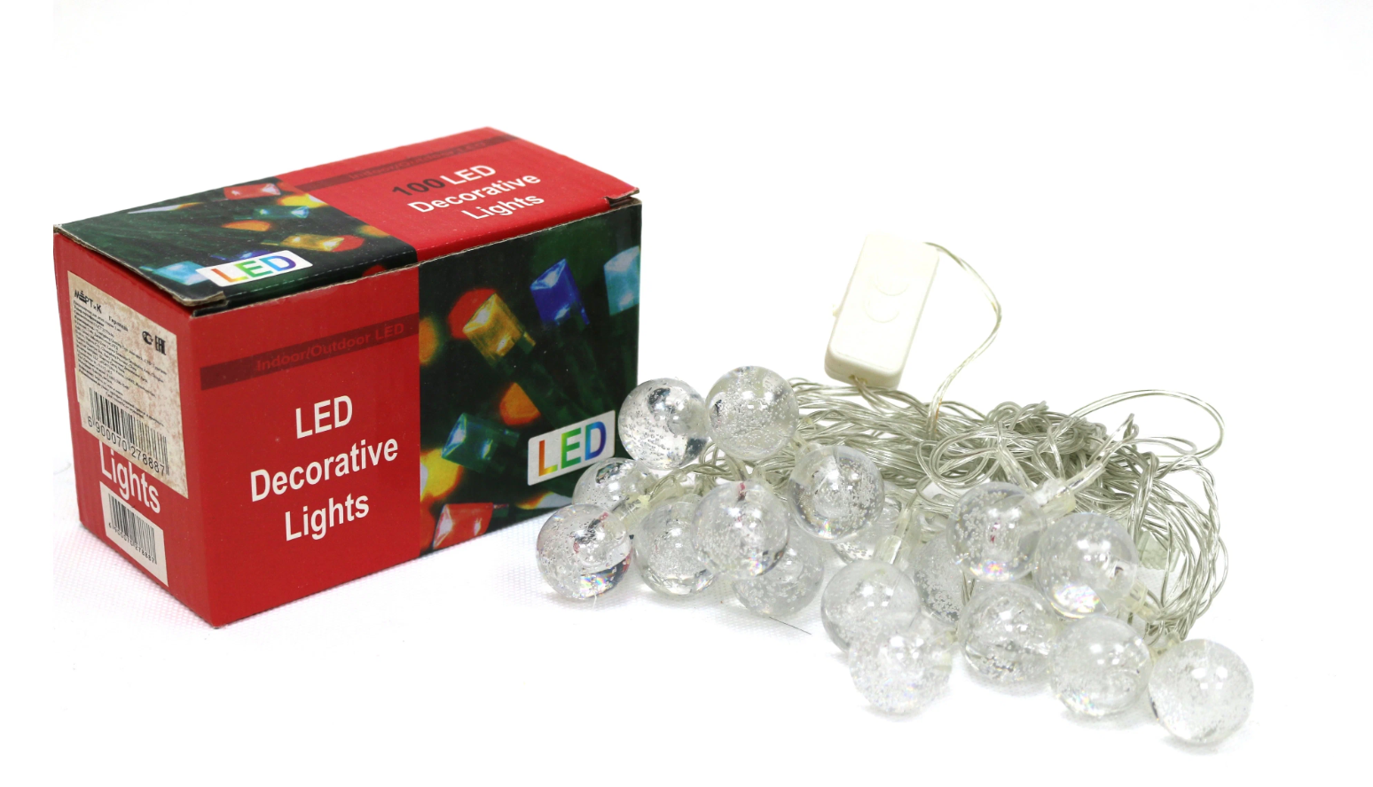 фото Электрогирлянда интерьерная Шарики Прозрачные с пузырьками Светодиодная 20 ламп 400 см, питание от сети 220В / Белый Свет / F27888