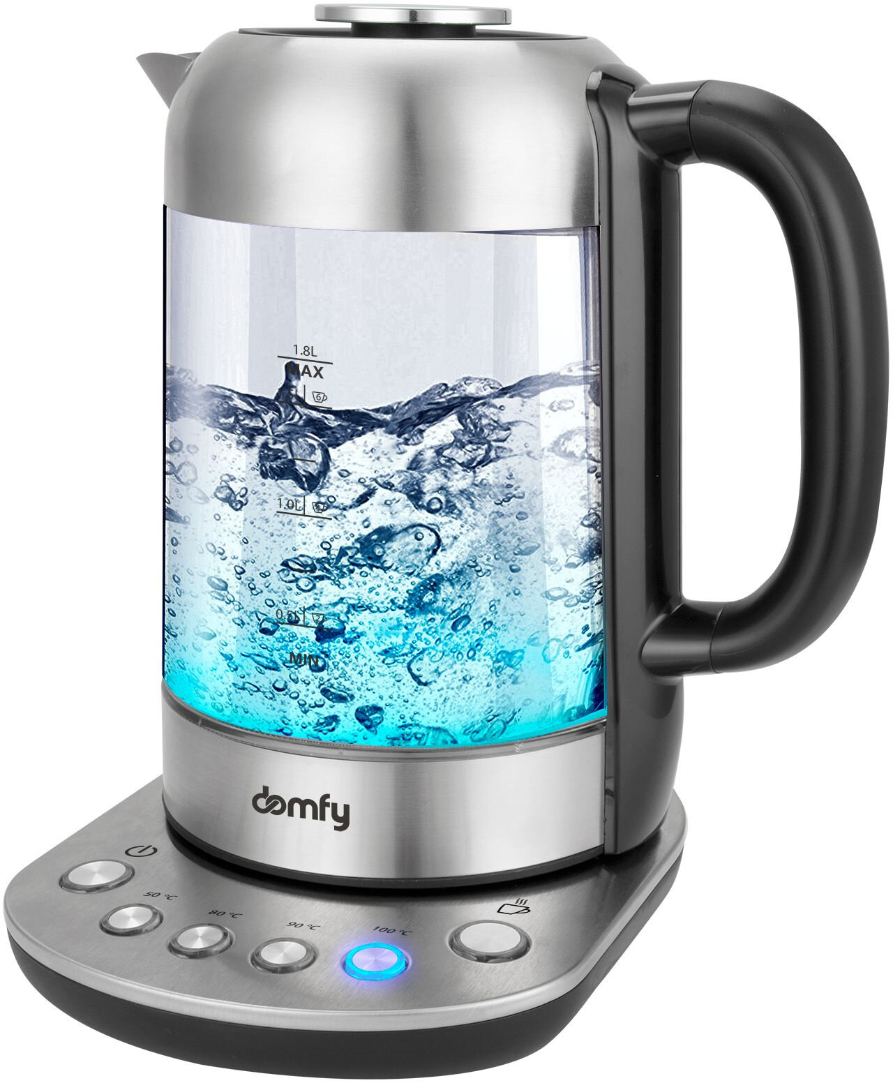 Чайник электрический Domfy DSM-EK702 черный/прозрачный, стекло - фото №1