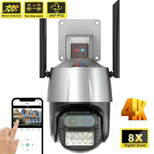 Уличная беспроводная камера видеонаблюдения WiFi 6 Мп 33МП 2048х1536 с двумя камерами ночной съемкой микрофоном и датчиком движения 569900₽