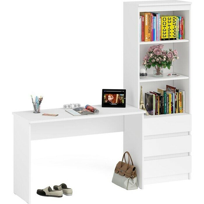 фото Комплект СВК Мори Стол письменный МСП1200.1 + Стеллаж МСТ600.3, цвет белый