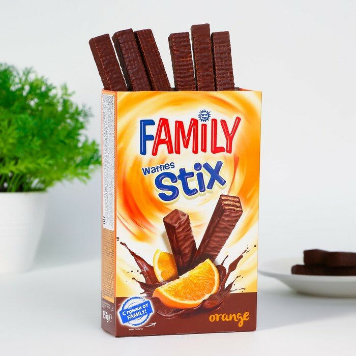 Вафельные палочки FAMILY STIX с апельсином в шоколаде, 155 г 10029597 - фотография № 1