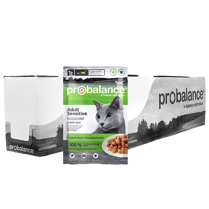 Влажный корм Probalance Sensitive пауч для кошек с чувствительным пищеварением Мясо  85 г х 28 шт 