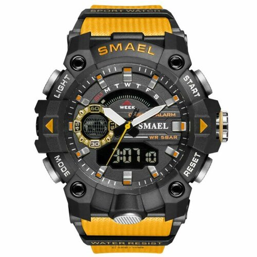 Наручные часы электронные, с будильником, d-5.7 см, ремешок l-26 см, 5 ATM, желтый ремешок, желтый