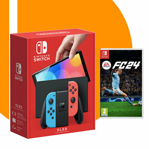 игровая приставка nintendo switch oled 64 гб white fc 24 switch Игровая приставка Nintendo Switch OLED 64 ГБ neon + FC 24 (Switch)