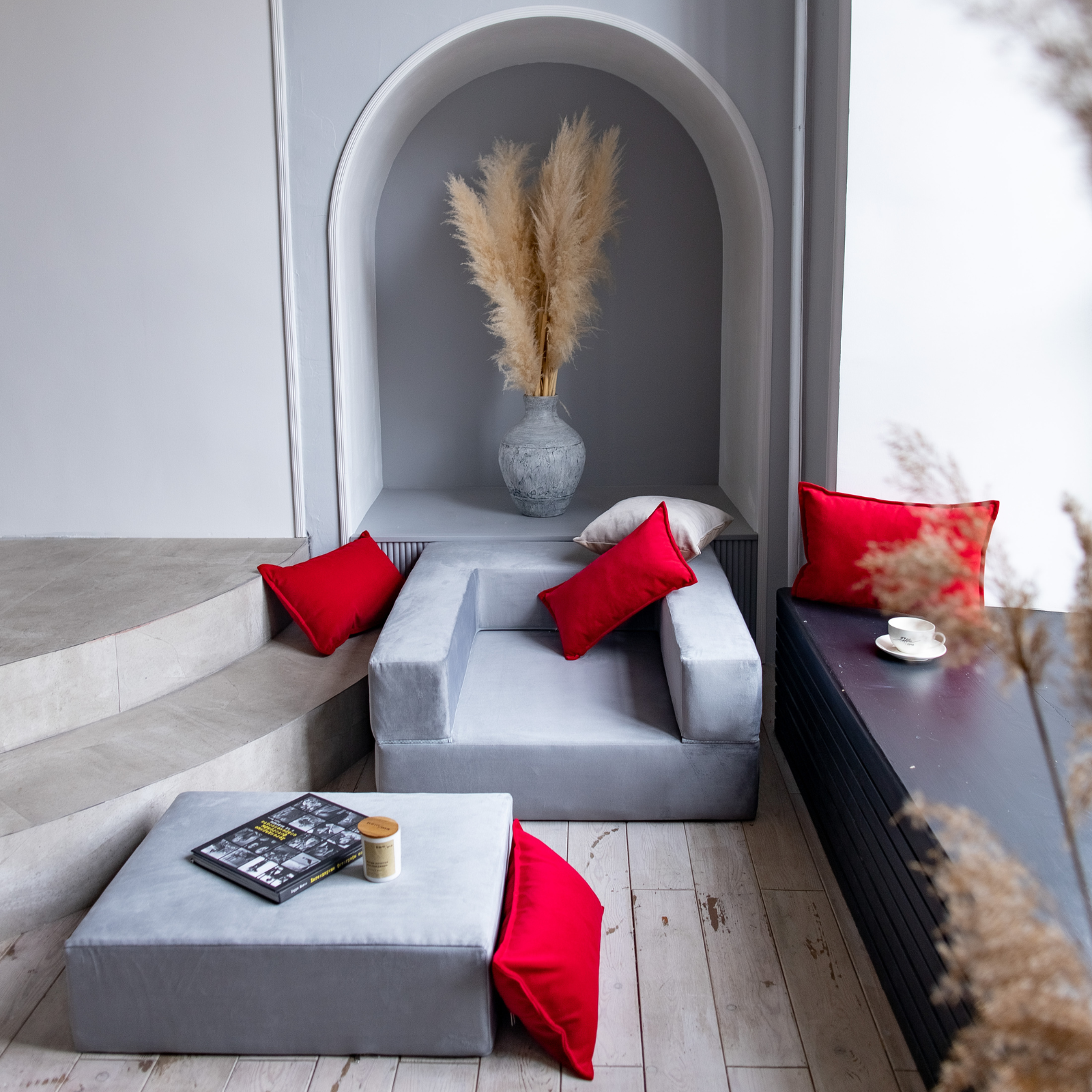 Кресло кровать бескаркасное раскладное для дома MIELLA ELLA велюр серый Н