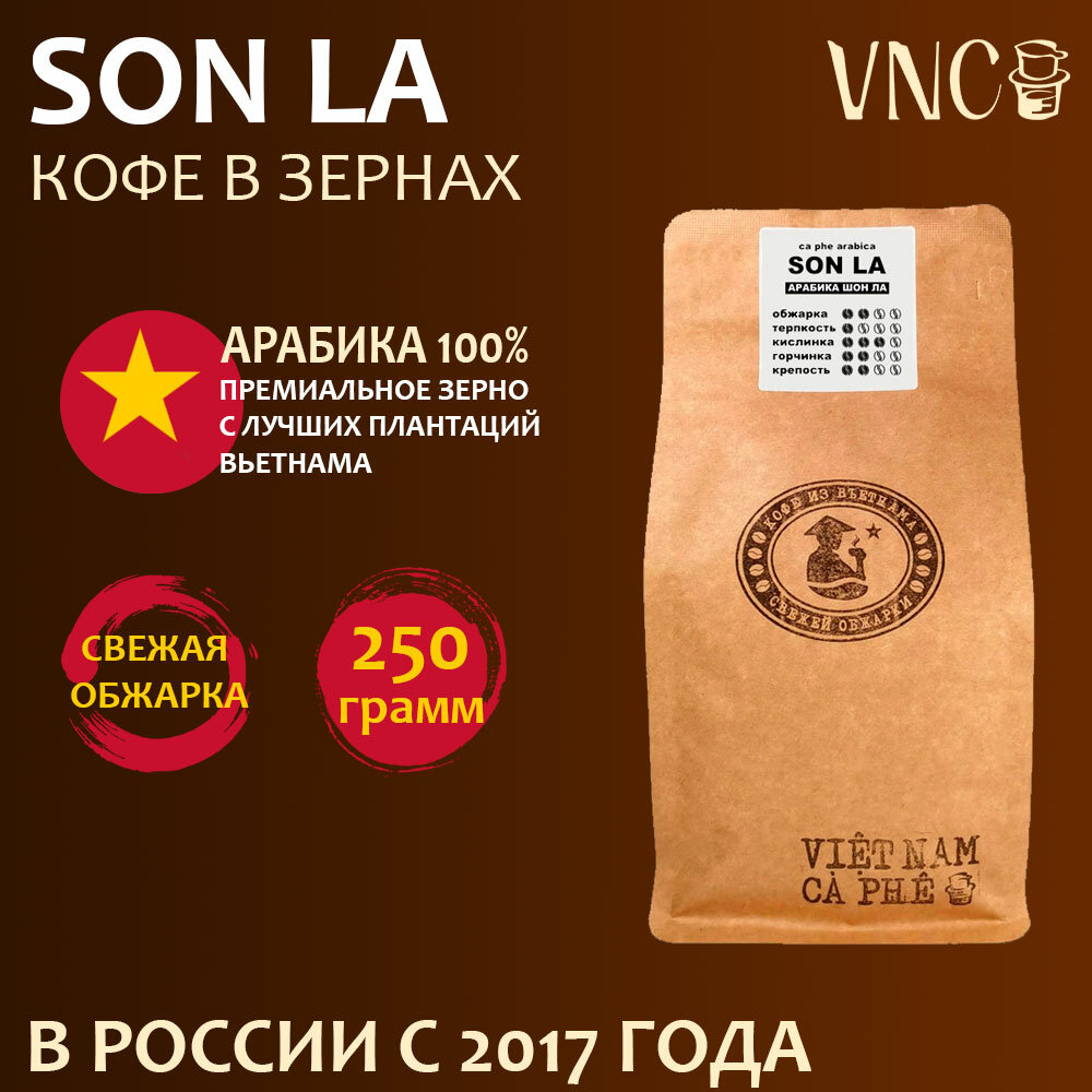 Кофе в зернах VNC Арабика "Son La" 250 г, Вьетнам, свежая обжарка, (Шонла)