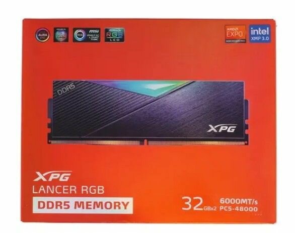 Модуль памяти ADATA 64GB DDR5 6000 DIMM XPG Lancer RGB AX5U6000C3032G-DCLARBK 2*32 CL30-40-40